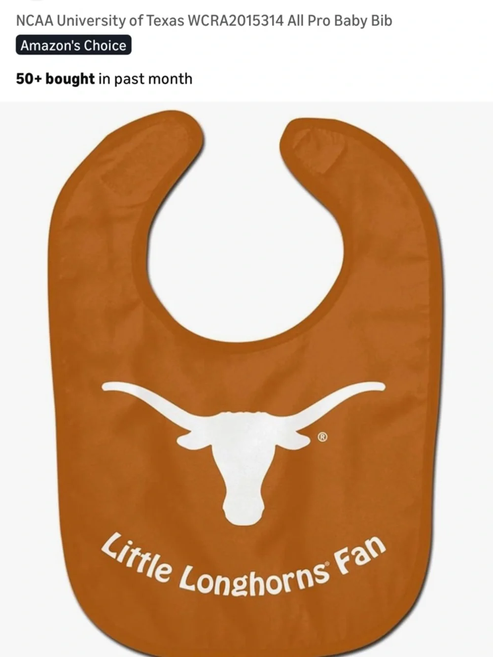 Texas Longhorns Baby Bib - Burnt Orange with White Longhorn Logo NEW